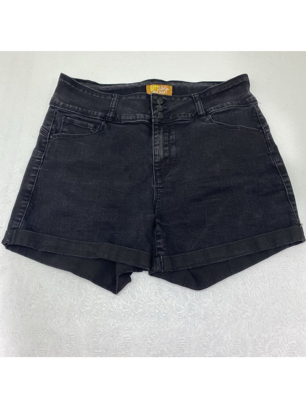 Wax Jean Black Denim Women's Junior's Sz 2XL Shorts Butt, I Love You Cuffed GUC